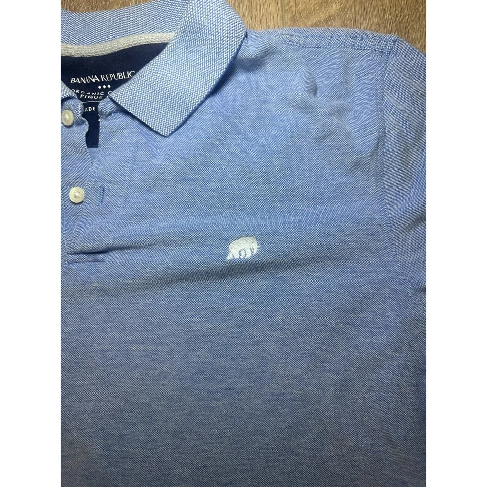 Banana Republic Mens Organic Cotton Pique Polo Shirt Elephant Logo Blue XL